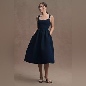 BHLDN Blaine Square-Neck Taffeta A-Line Midi Dress Size 10